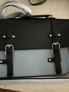 Women’s Two-Tone Black and Light Blue Satchel Bag